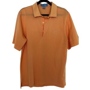 Fairway‎ & Green Mens Gozzer Ranch Logo Golf Polo Coral Stripe Sz M Money preppy